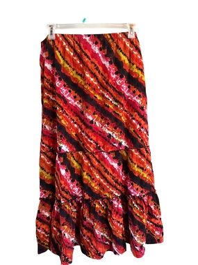 Jaclyn Smith Red Pink Orange Watercolor Tiered Skirt